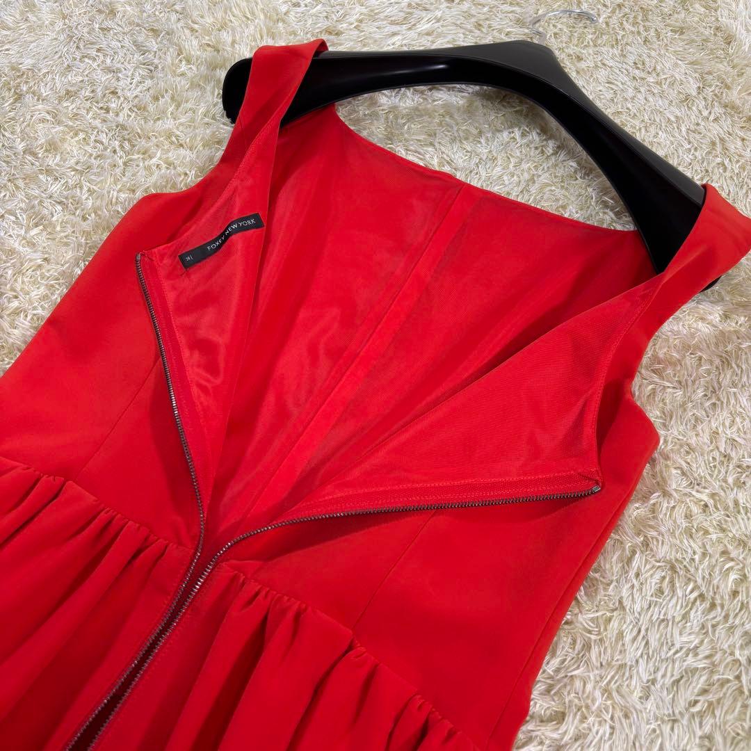 フォクシーニューヨーク　ギャザー　プリーツ　ポケット付　ノースリーブ　ワンピース