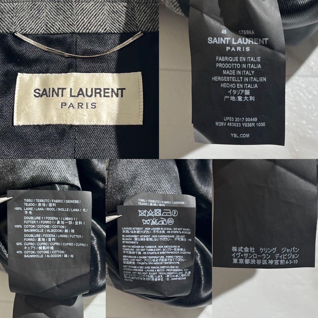美品 サンローランパリ 2017 チェスターコート ヘリンボーン 48 【153
