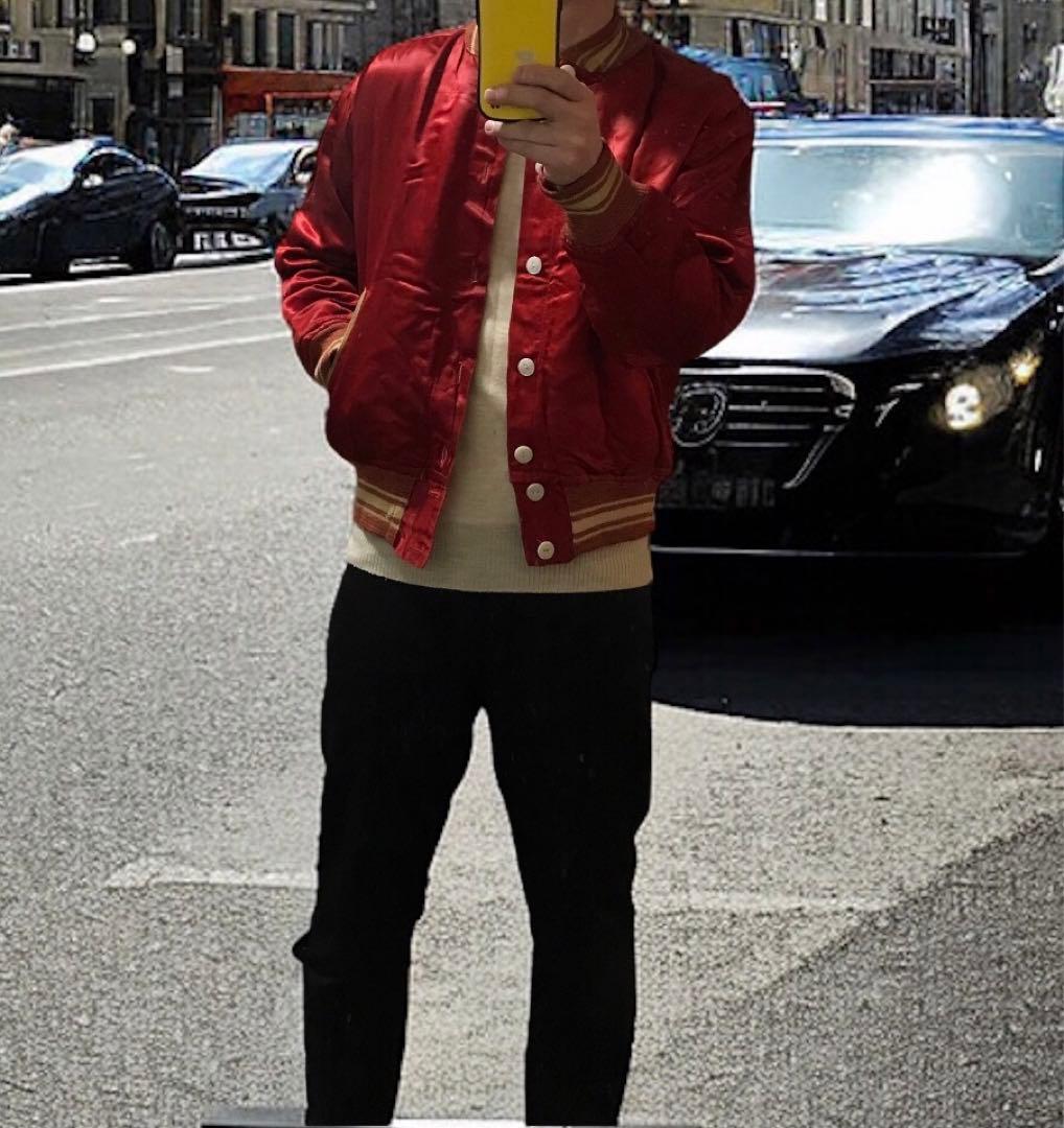 vintage 40s 50s サテンスタジャン ボタスタ 赤　ロカビリー