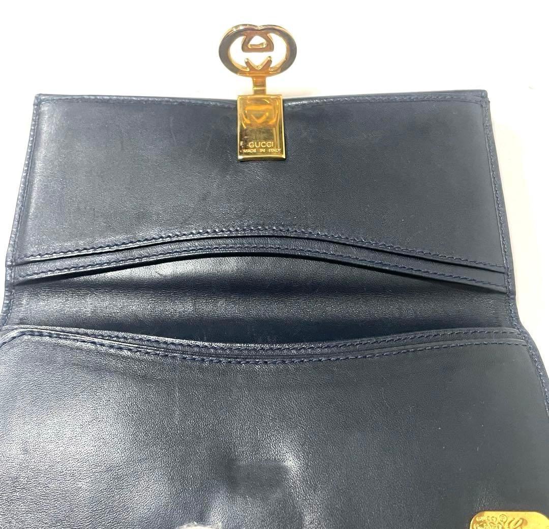 オールドグッチ GUCCI GGパターン 長財布 ネイビー/グレー ユニセックス