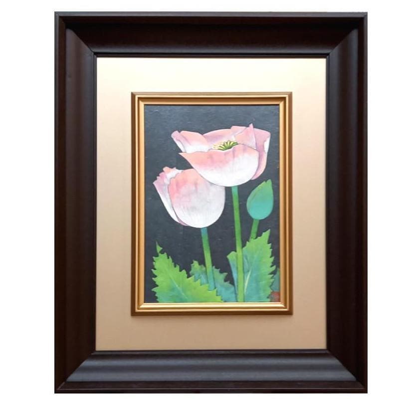 ☆黒川富士雄☆「芥子図」日本画 SM 印共シール 未使用額！