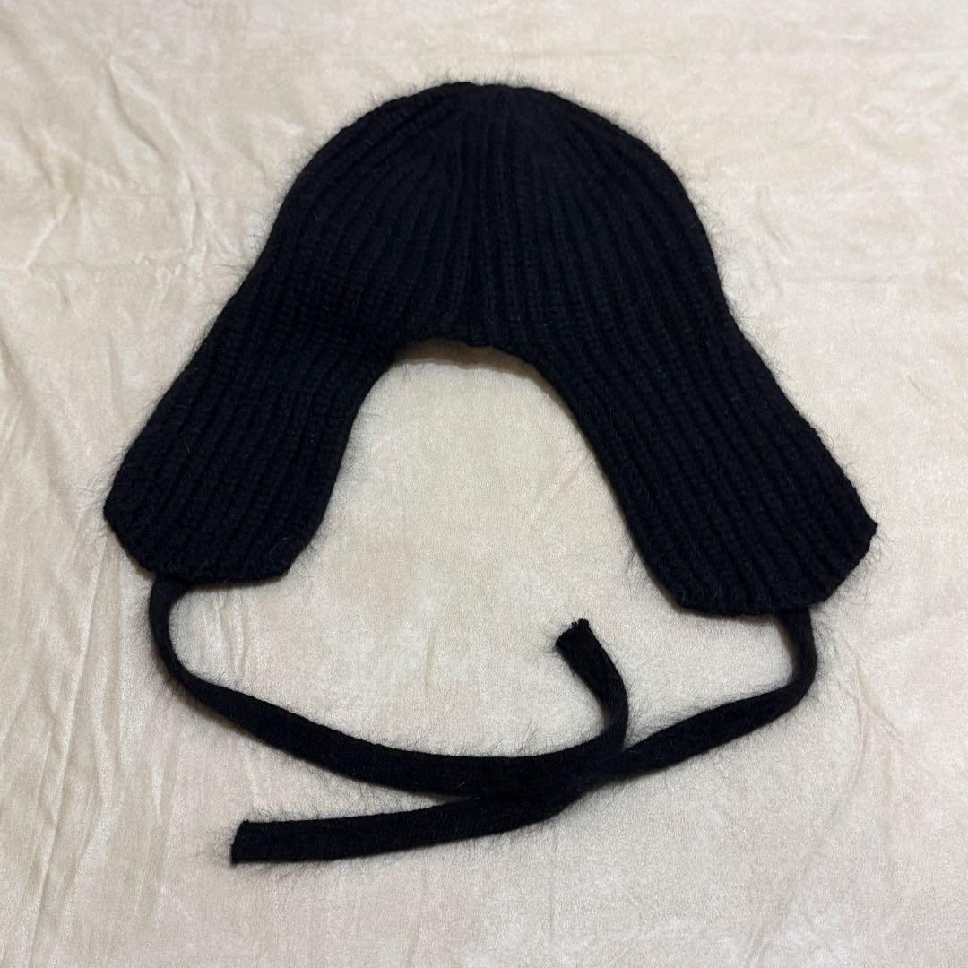 Cycle サイクル　黒 ニット帽 フライト　紐　耳あて付き　フワフワ　モフモフ