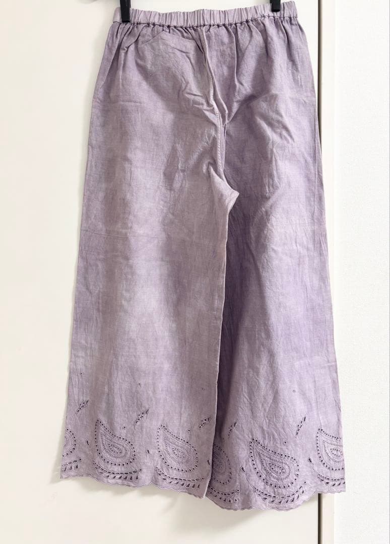 【美品】プリスティン（PRISTINE）スカラップ刺繍パンツ（草木染め）