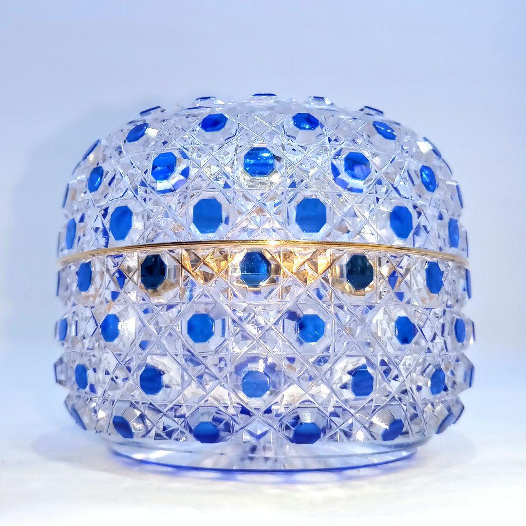 誠様専用】堀口硝子 須田秀石作 江戸切子 瑠璃被籠目文 蓋物 ボンボ