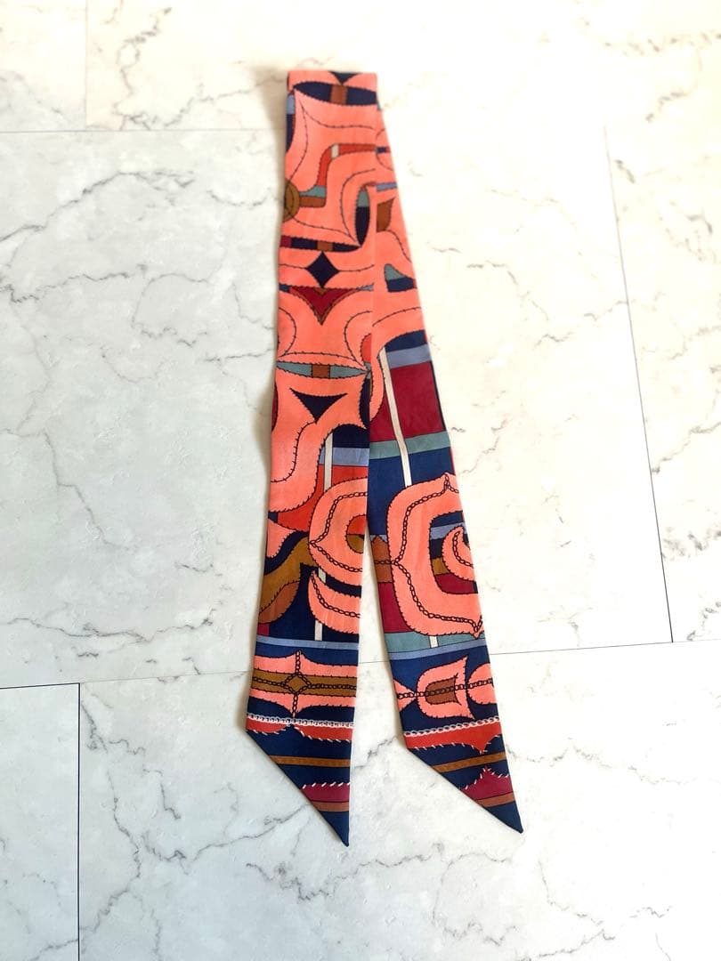 【HERMES】 エルメス ツイリー シルクスカーフ ピンク・ネイビー