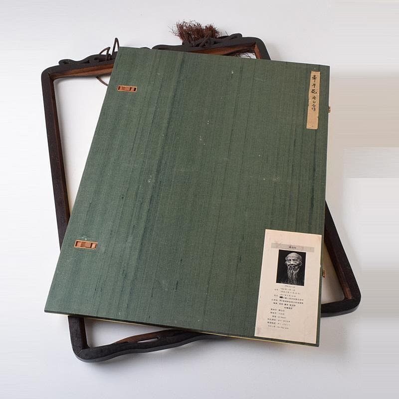 中国　斉白石　水墨画　朝顔図　工芸印刷　時代唐木雲板額　N　7623A