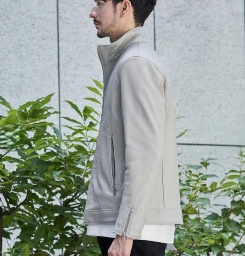 【TETE HOMME】ラムレザーシングルライダースジャケット　レザーブルゾン