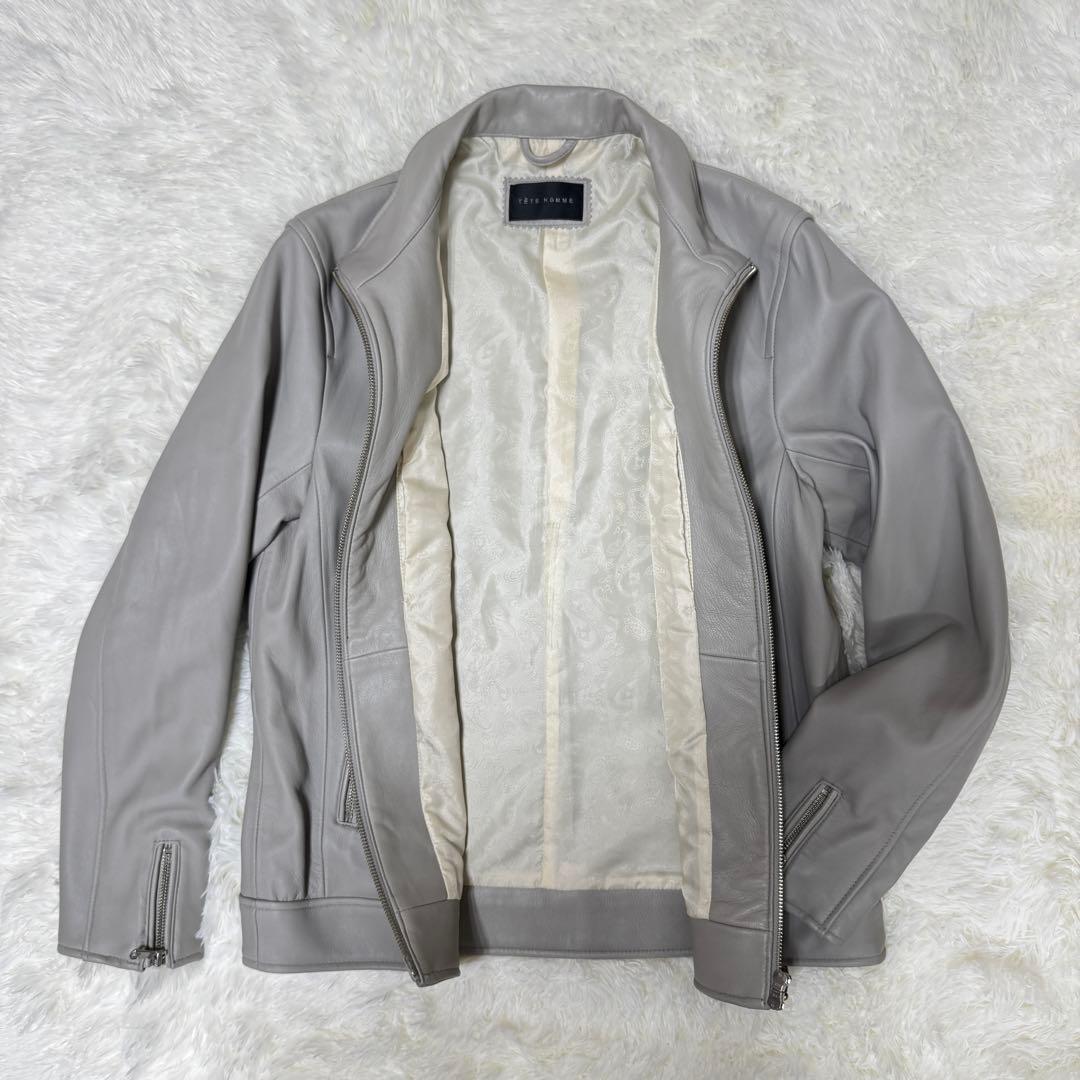 【TETE HOMME】ラムレザーシングルライダースジャケット　レザーブルゾン