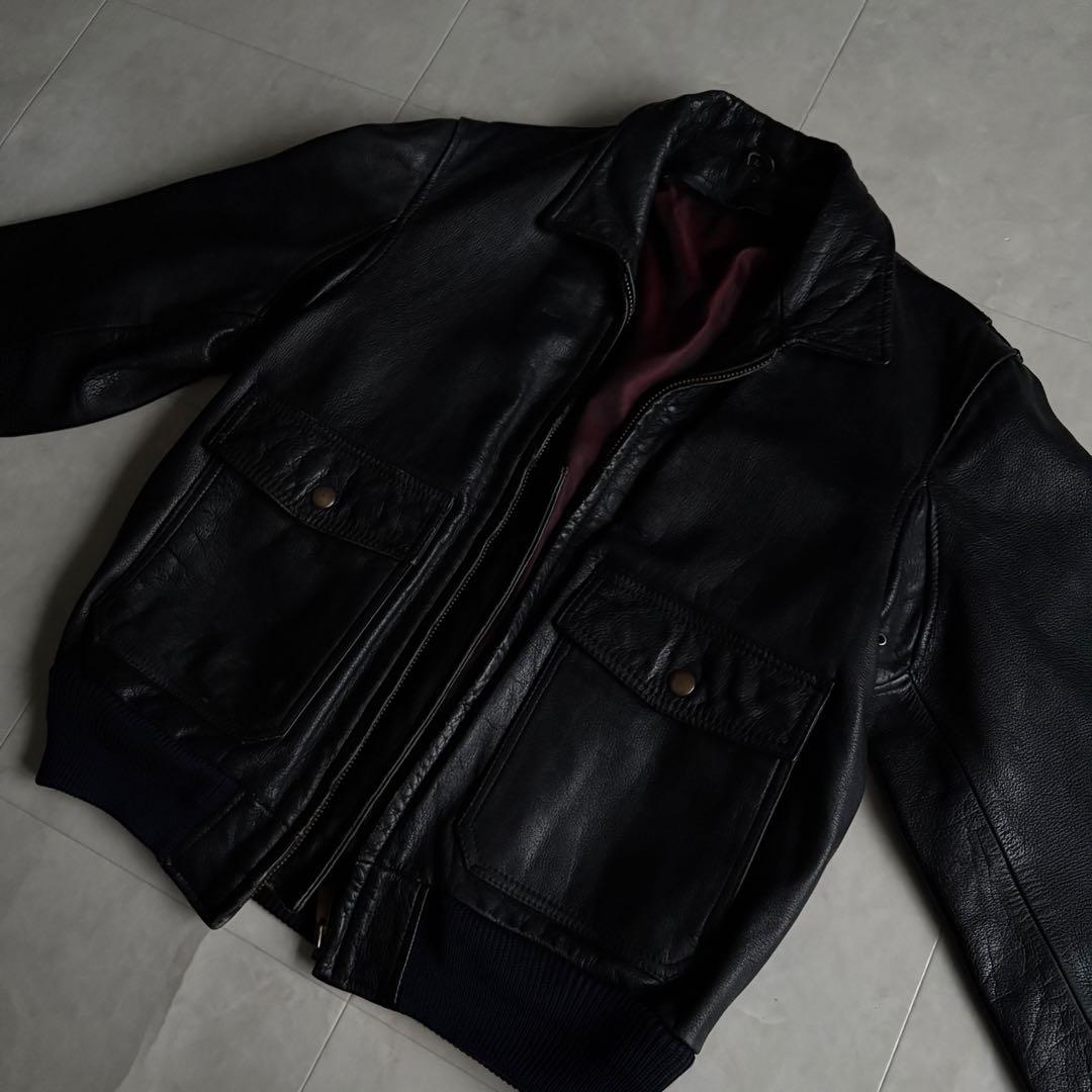 90s vintage A-2 本革 レザージャケット 黒 L ライナー付