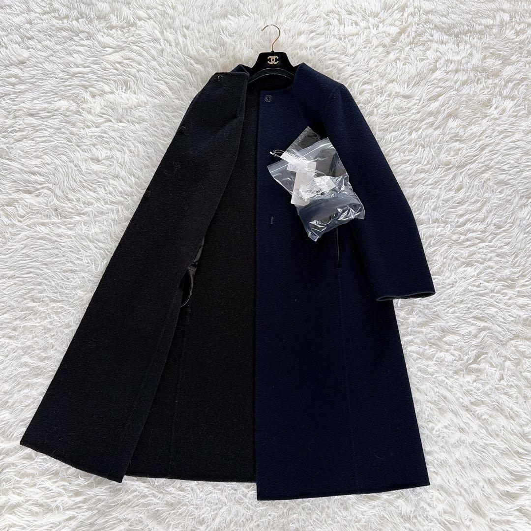 新品タグ付き【東京ソワール】カシミヤウールリバーシブルダブルフェイスリバーコート