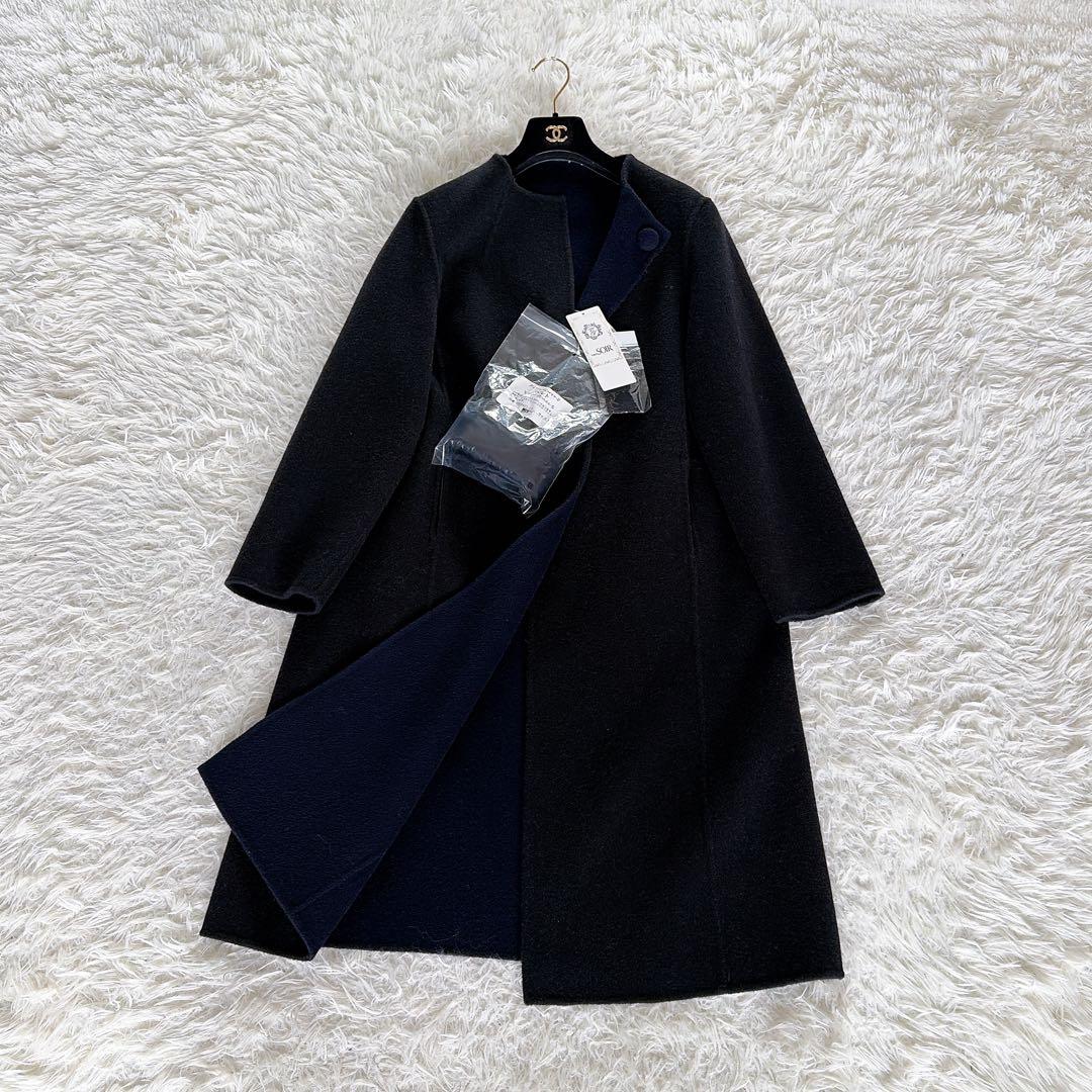 新品タグ付き【東京ソワール】カシミヤウールリバーシブルダブルフェイスリバーコート