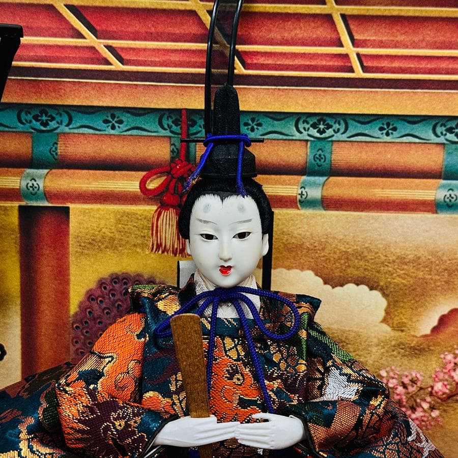 お雛様 ガラスケース入り 雛人形十五人 コンパクト 高さ71cm 巾74奥行54