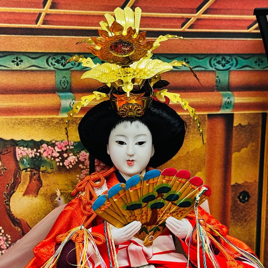 お雛様 ガラスケース入り 雛人形十五人 コンパクト 高さ71cm 巾74奥行54