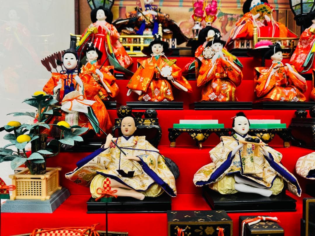 お雛様 ガラスケース入り 雛人形十五人 コンパクト 高さ71cm 巾74奥行54