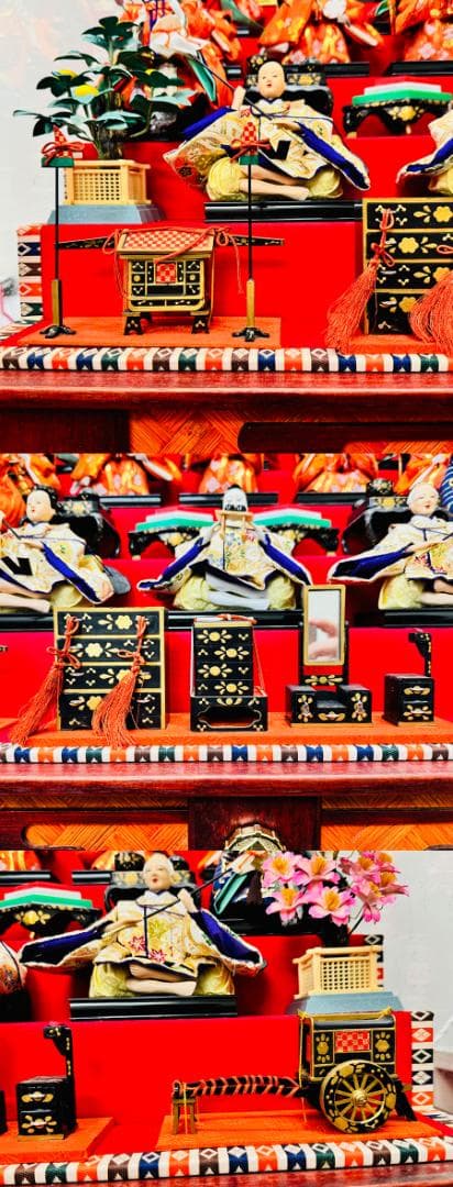 お雛様 ガラスケース入り 雛人形十五人 コンパクト 高さ71cm 巾74奥行54