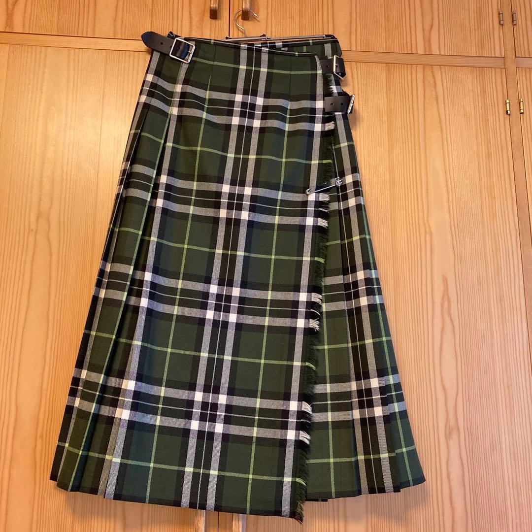緑系チェック プリーツスカート ベルト付き