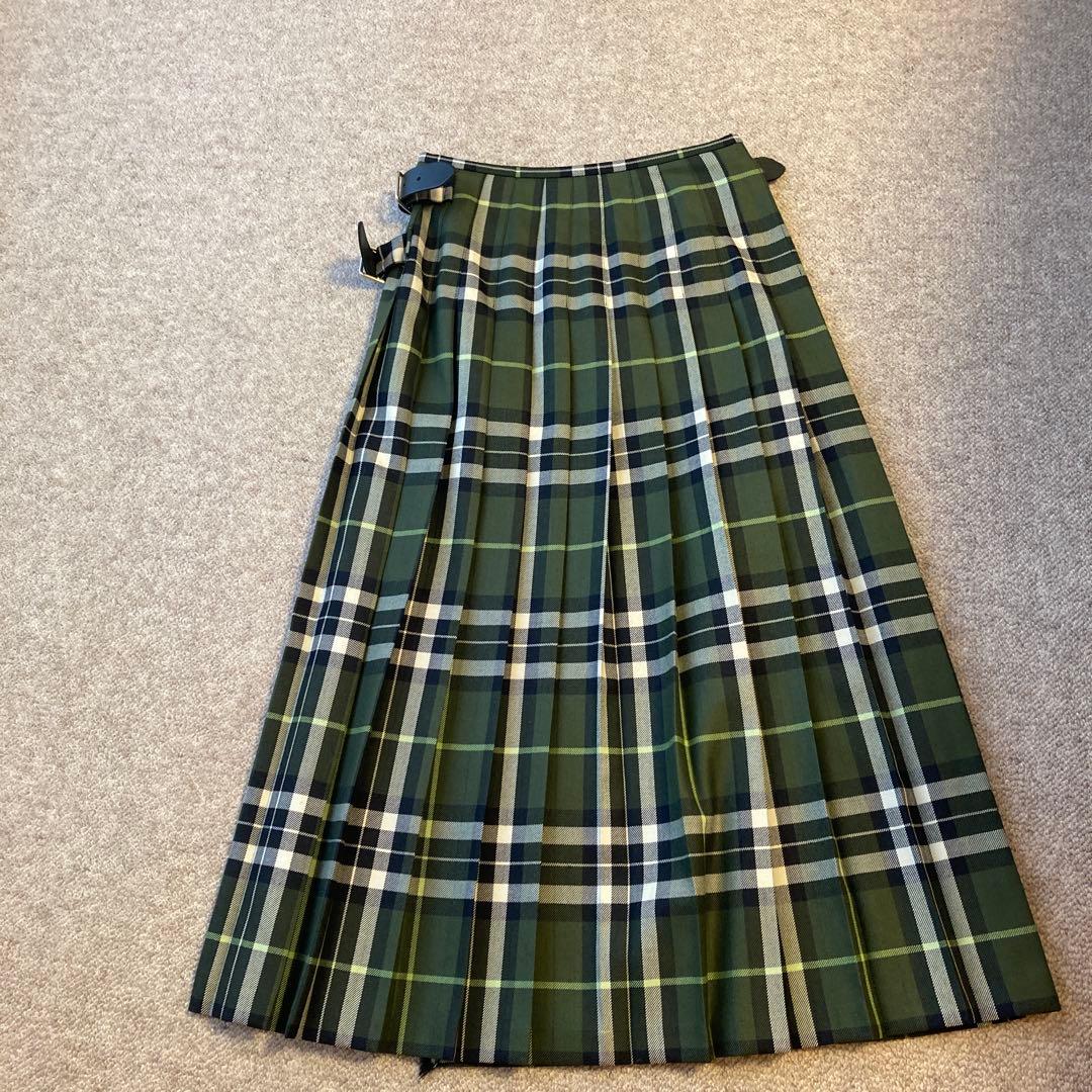 緑系チェック プリーツスカート ベルト付き