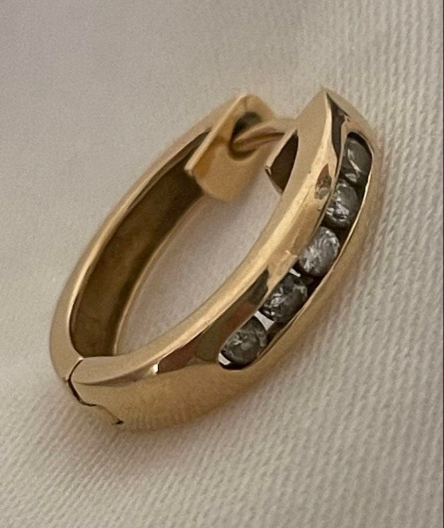 K18 イエローゴールド フープピアス ダイヤモンド5個 片耳用　中折れ