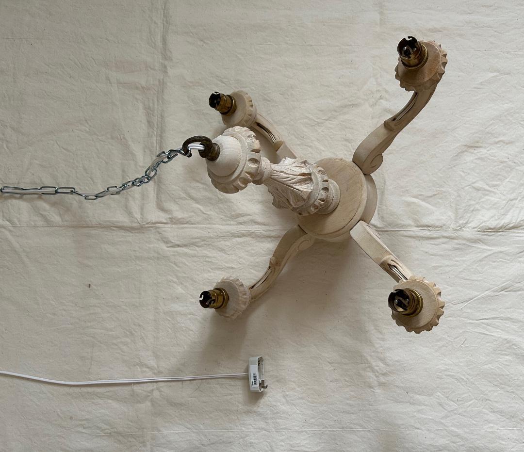 フランスアンティーク 木製シャンデリア 4灯 シャビー 店舗什器