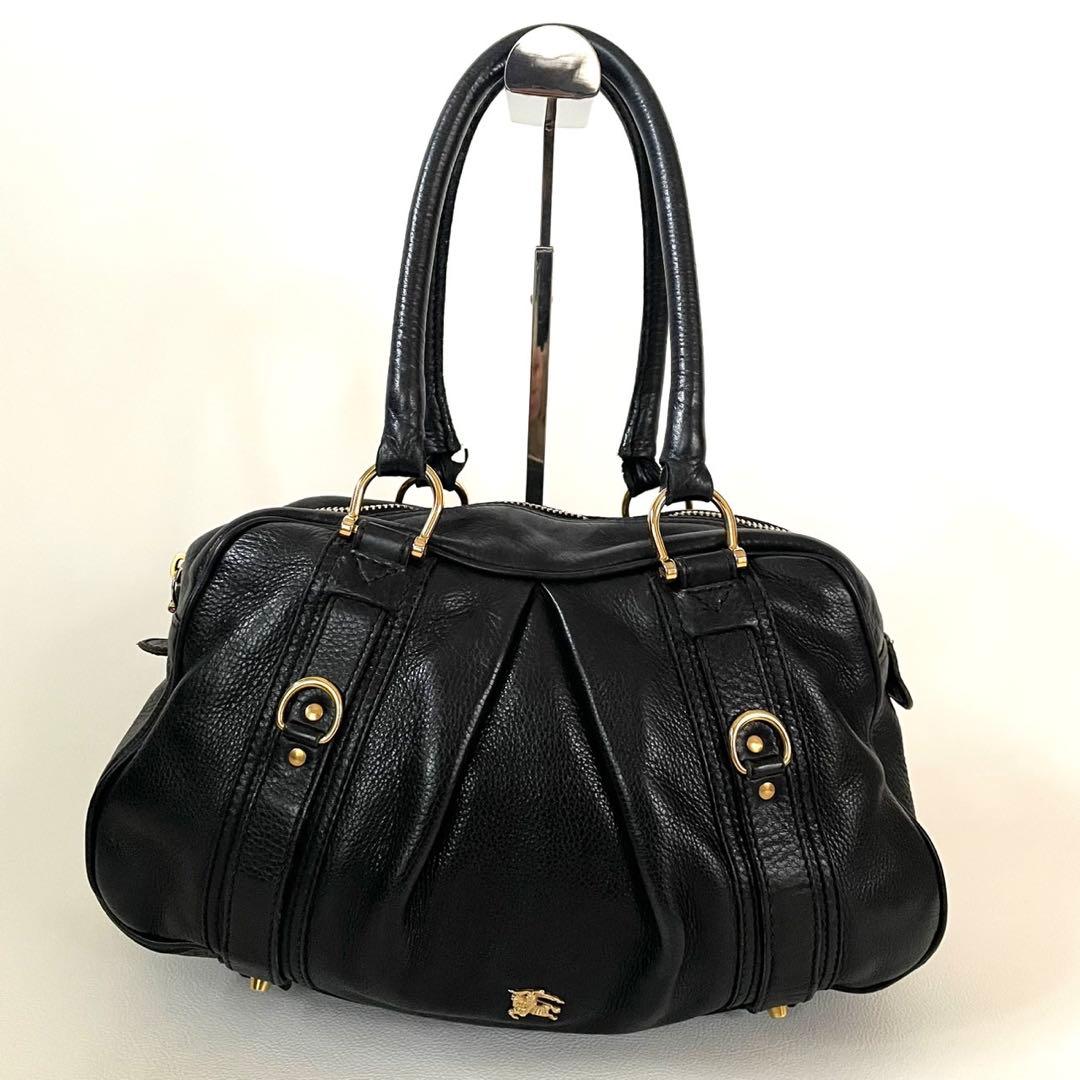 バーバリー ハンドバッグ ブラックレザー メガチェック ホースロゴ