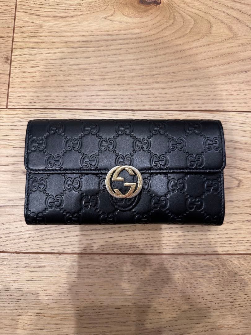 GUCCI グッチ ブラックレザー 長財布