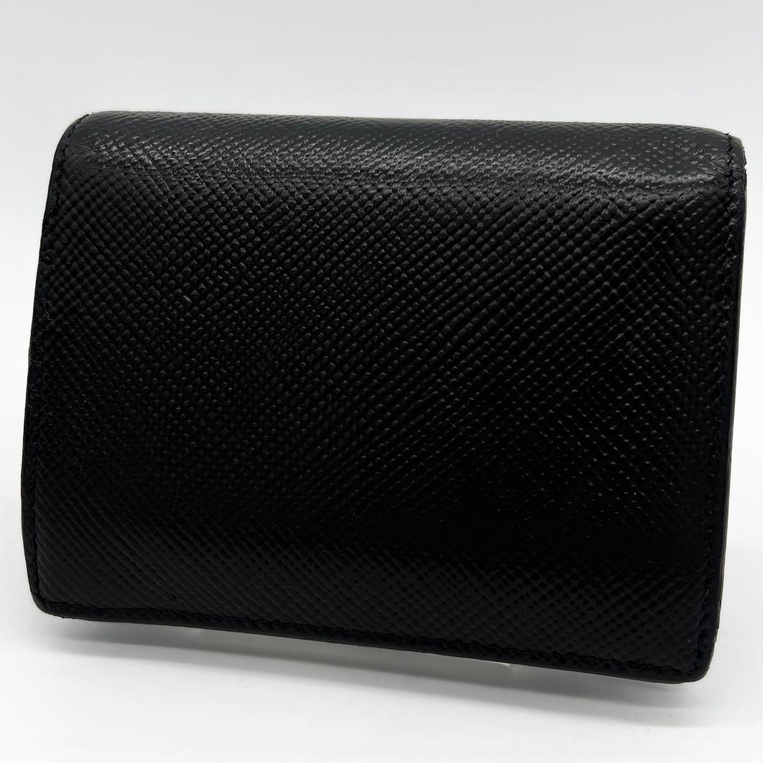 【希少美品✨】 プラダ 二つ折り財布 サフィアーノ ゴールドロゴ ブラック 黒