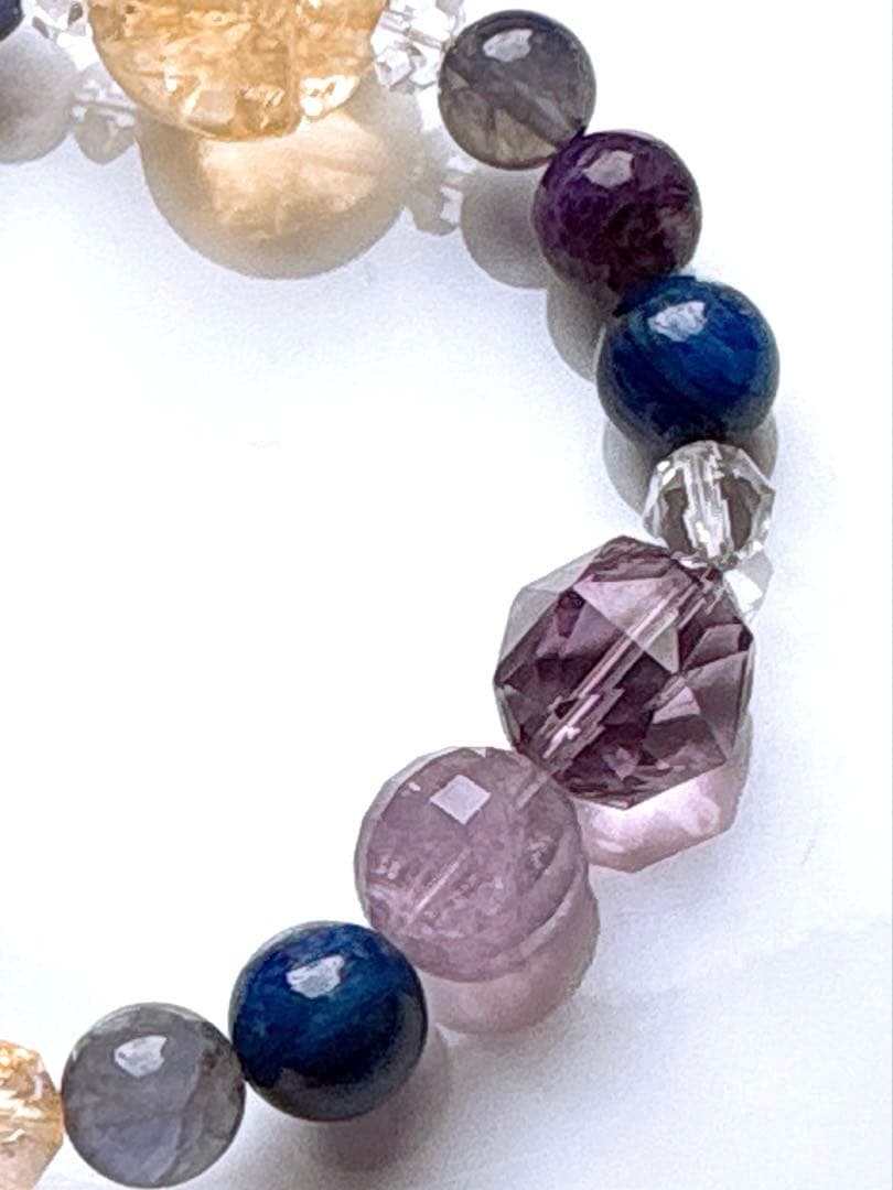 ごんまる様♥️2本♡シトリン大玉虹入り＆チェロアイト・アメジスト天然石ブレスレット