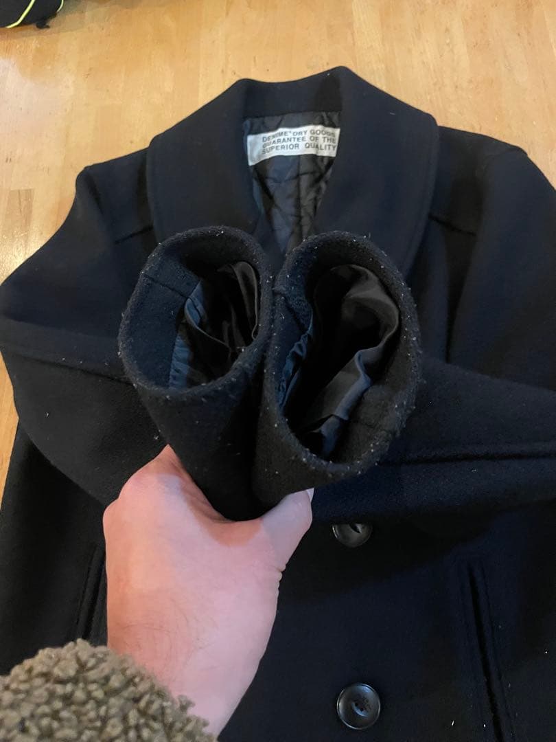 Denime 肉厚 ヘビーメルトン Pコート 黒 Mサイズ