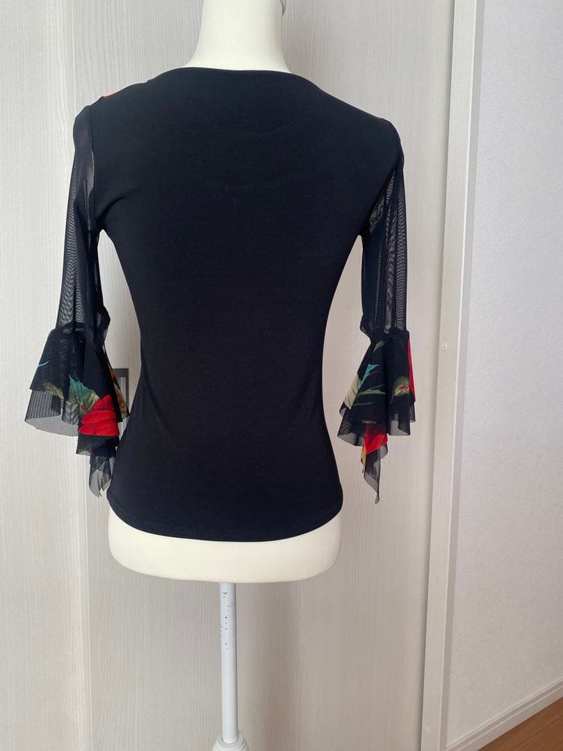 タカダンス・黒いフリル付きメッシュ袖トップス