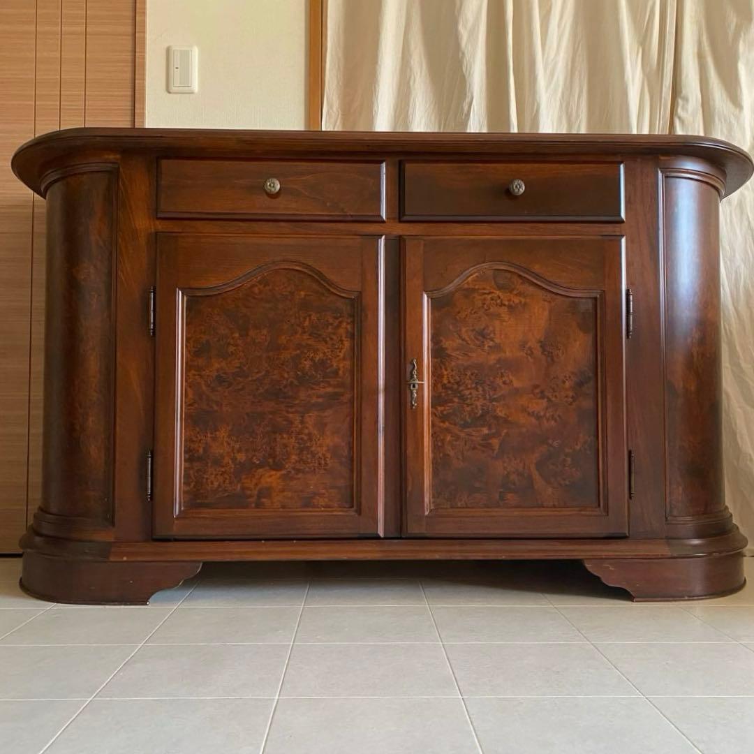 イタリア製　アンティーク　サイドボード　ヨーロピアン　キャビネット　モダン　象嵌 キャビネット 木製 イタリア 完成品 猫脚 象嵌 ブラウン ヨーロピアン