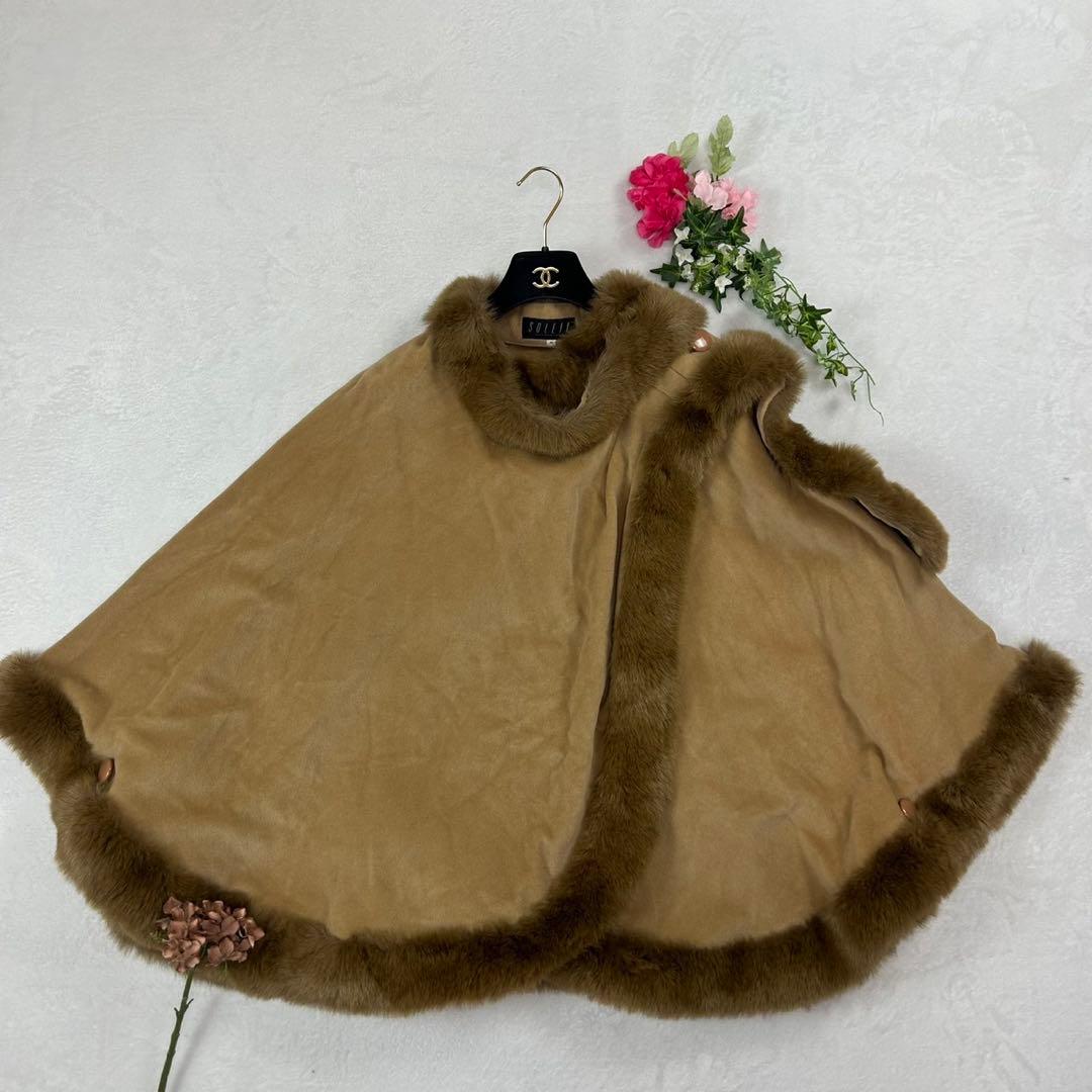 I587 M ソレイユ アンゴラ ベージュ ケープコート ポンチョ レディース