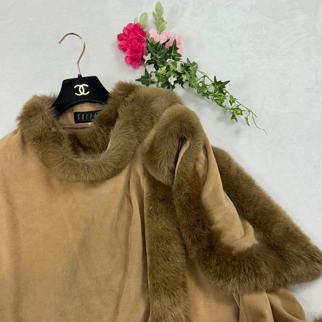 I587 M ソレイユ アンゴラ ベージュ ケープコート ポンチョ レディース