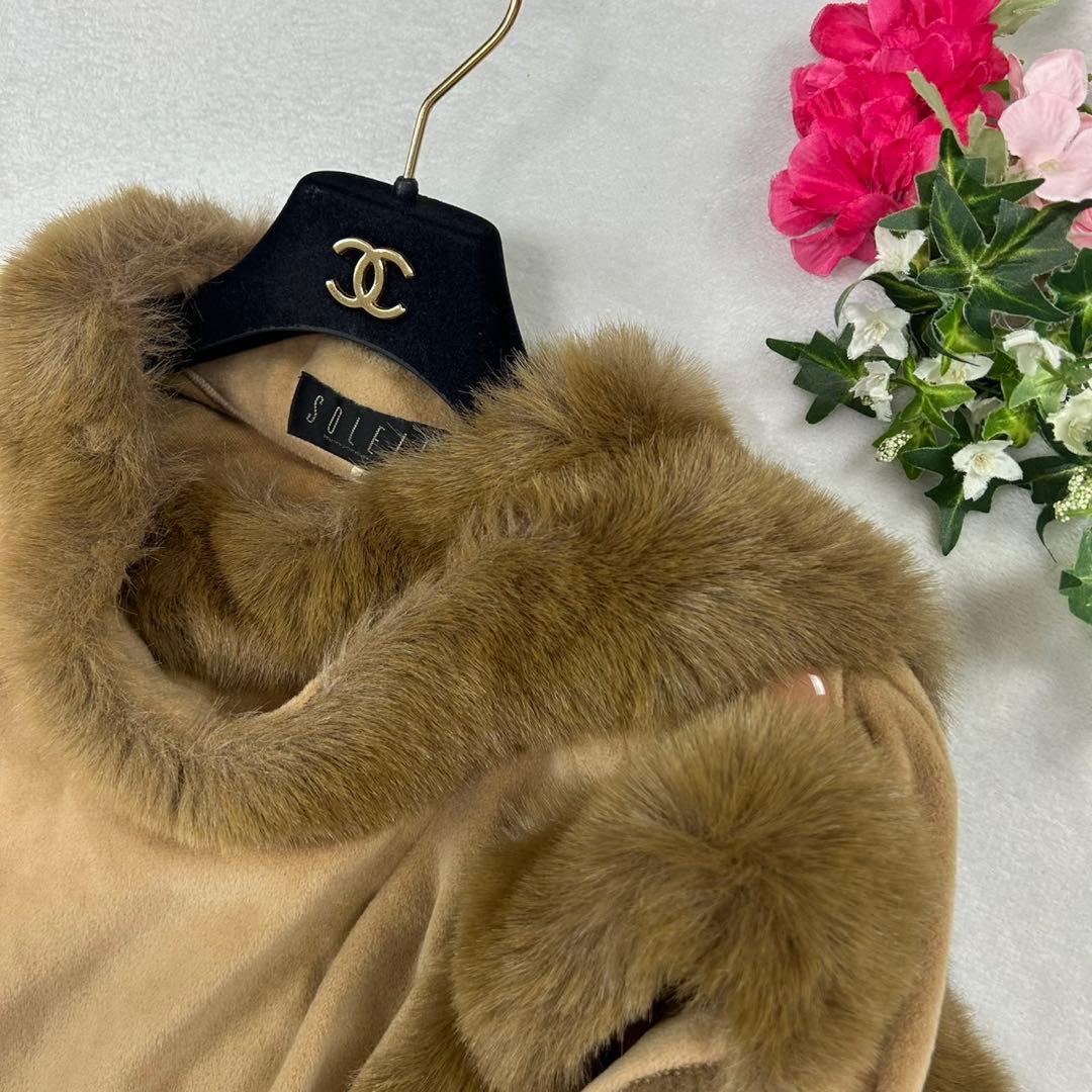 I587 M ソレイユ アンゴラ ベージュ ケープコート ポンチョ レディース