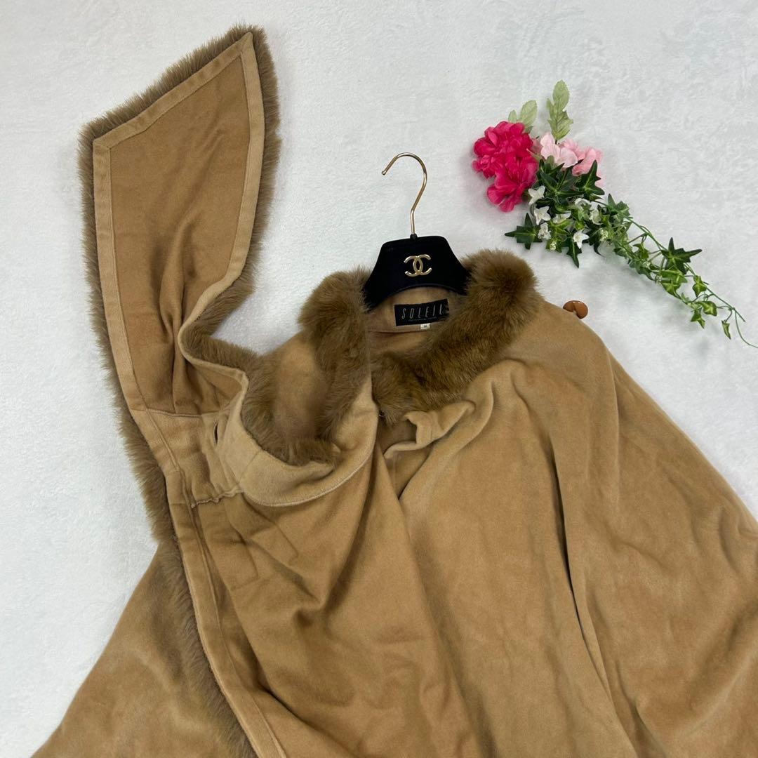 I587 M ソレイユ アンゴラ ベージュ ケープコート ポンチョ レディース