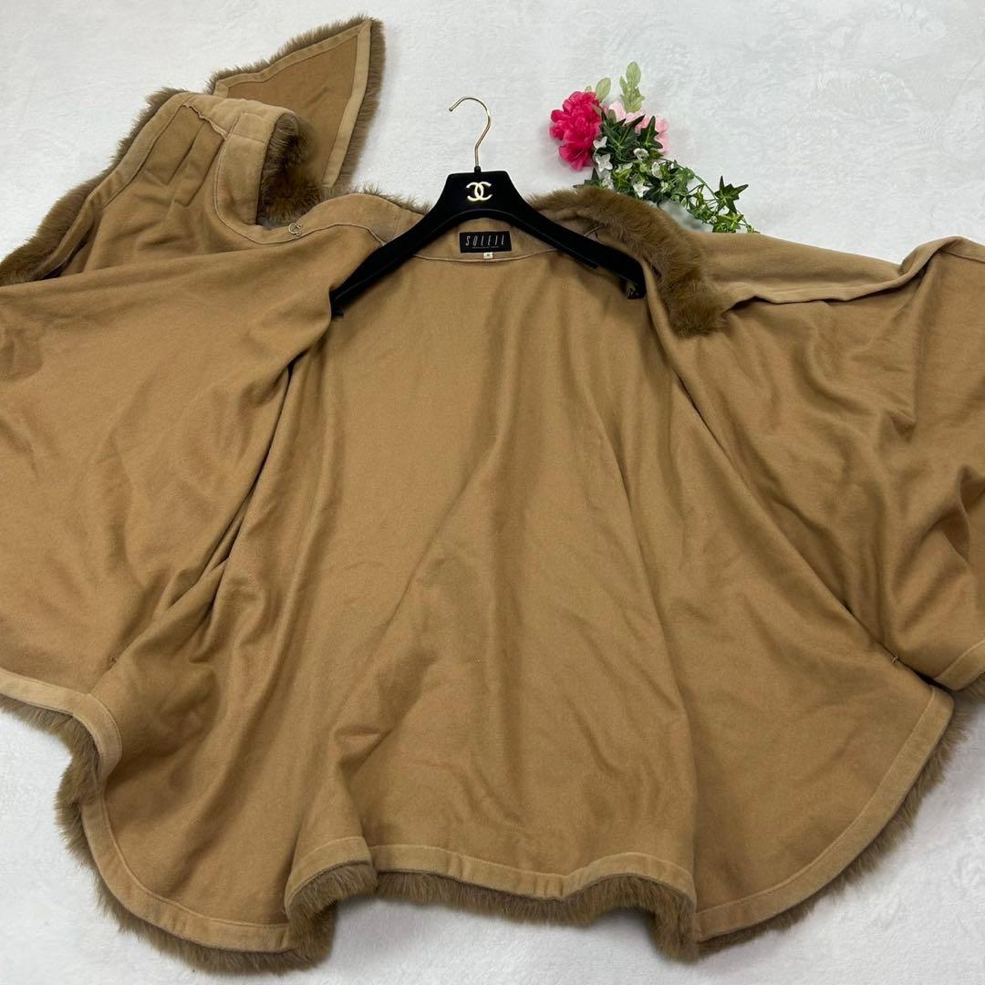 I587 M ソレイユ アンゴラ ベージュ ケープコート ポンチョ レディース