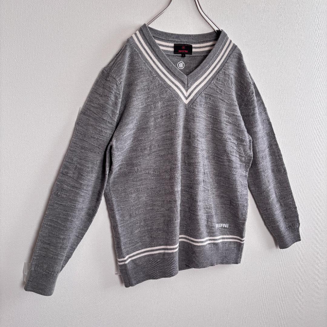 【美品】BRIEFING/ニット/シャドー迷彩柄/刺繍ロゴ/ティップライン//L