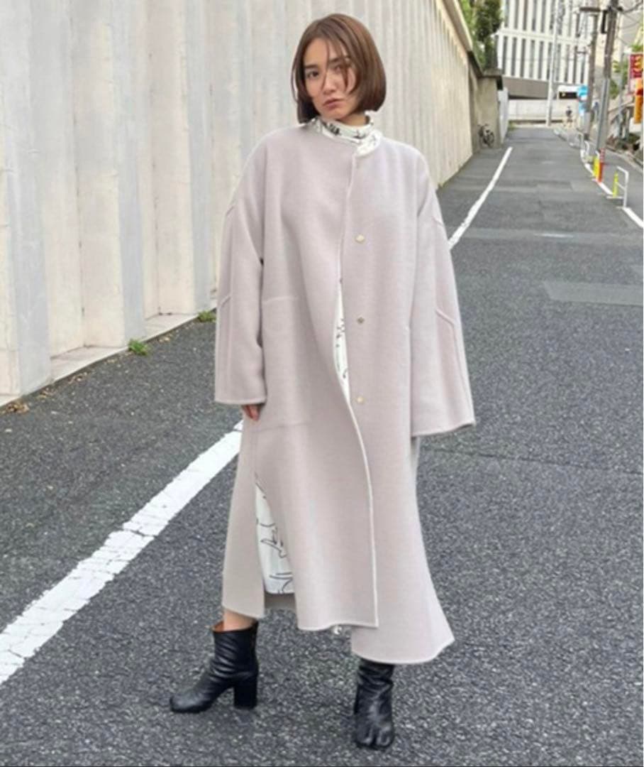 ウールカシミアバイカラーリバーコート フレイアイディー アイボリー