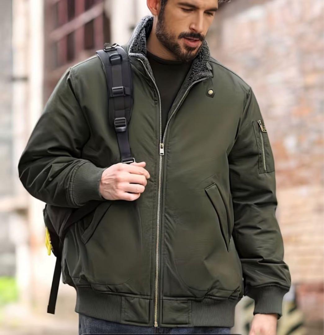 オリーブ色 MA-1 フライトジャケット ボア襟付き - メルカリ