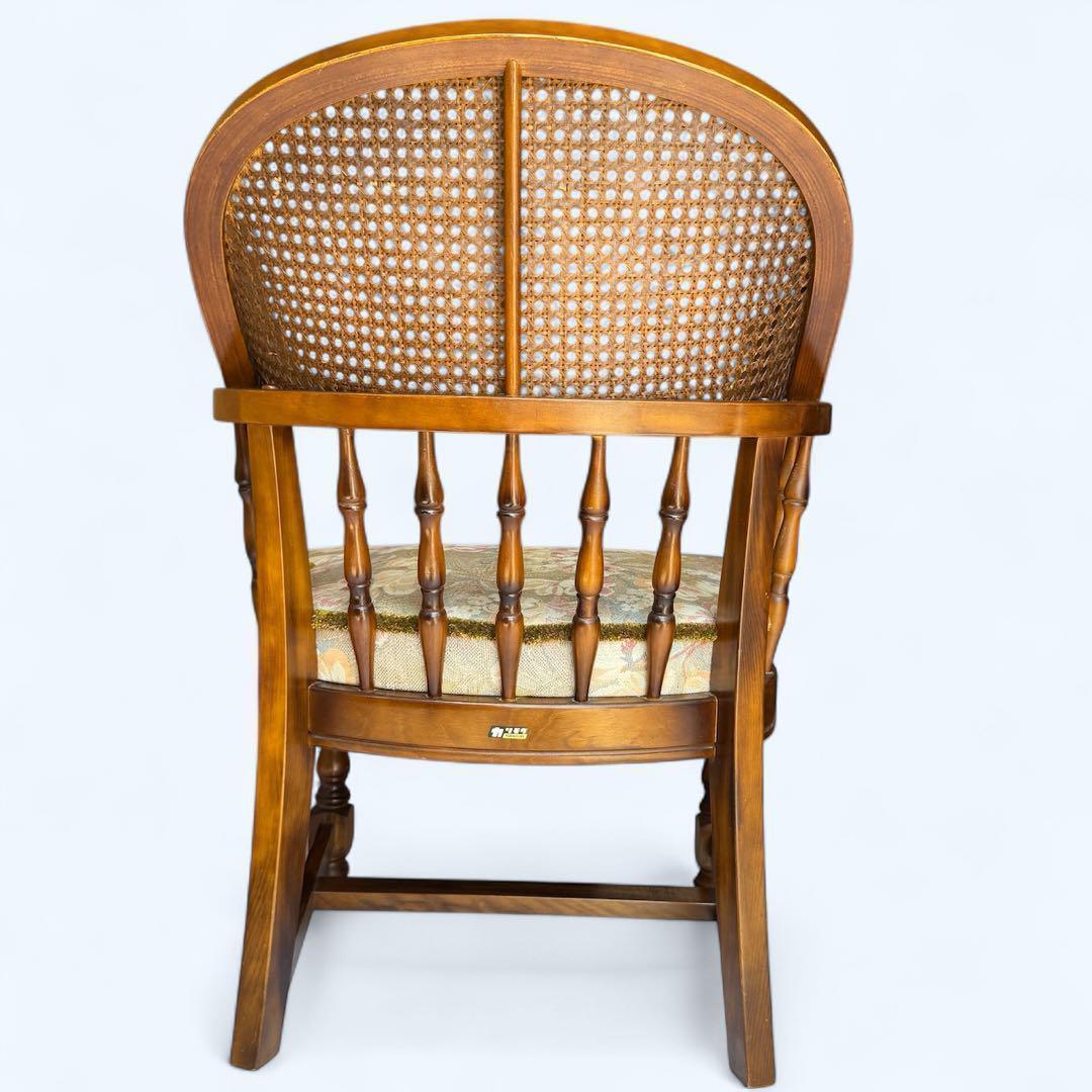 カリモク　コロニアル　アームチェア　ラタン　花柄