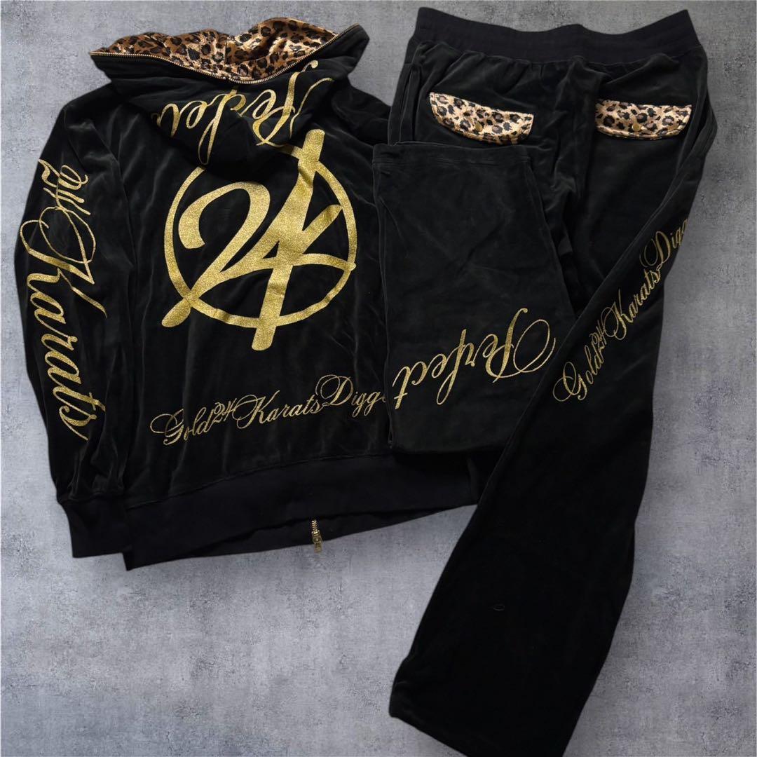 激レア品✨ 24karats ベロア セットアップ 豹柄 レオパード 黒 金