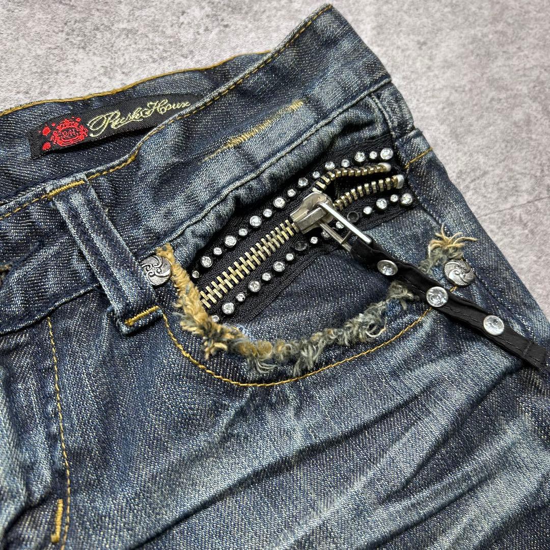 00s【archive】ジップフレアデニム/Y2K/スタッズ/お兄系/ギャル男◎