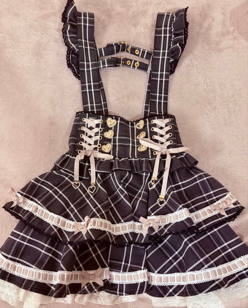 LIZLISA はしごリボンチェックティアード スカパン グレー - メルカリ