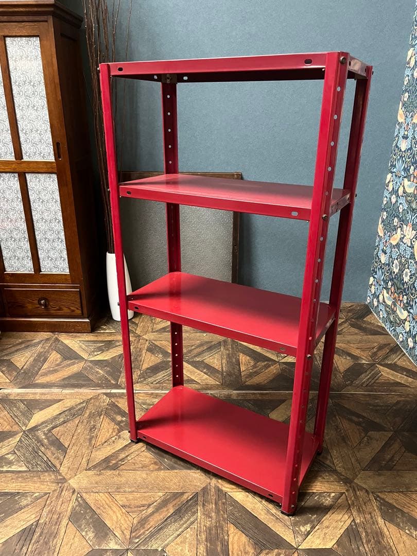 赤 スチール棚 スペースエイジ 昭和レトロ 当時物 インテリア レトロ