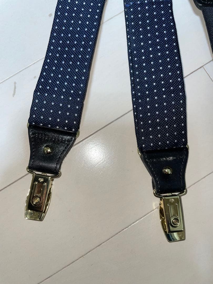 Burberry ネイビー ドット柄 サスペンダー ビンテージ バーバリー