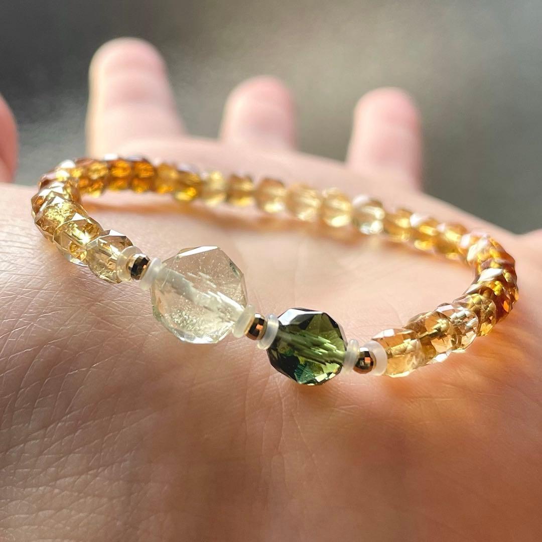 モルダバイト リビアングラス K18スターカット シトリン 金運 ブレスレット