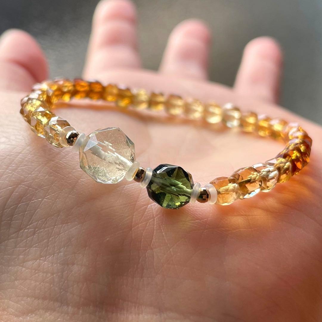 モルダバイト リビアングラス K18スターカット シトリン 金運 ブレスレット