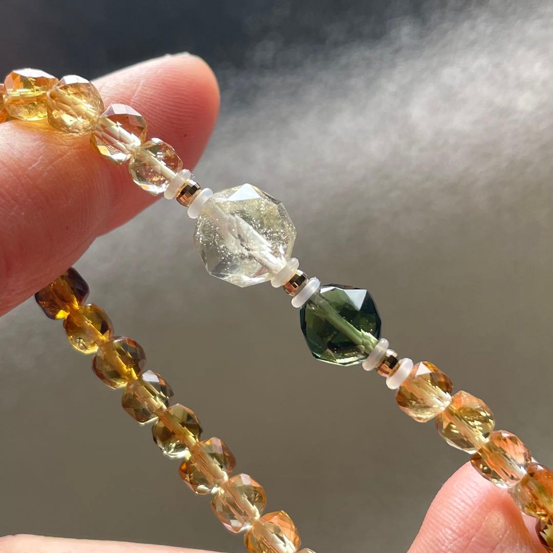モルダバイト リビアングラス K18スターカット シトリン 金運 ブレスレット
