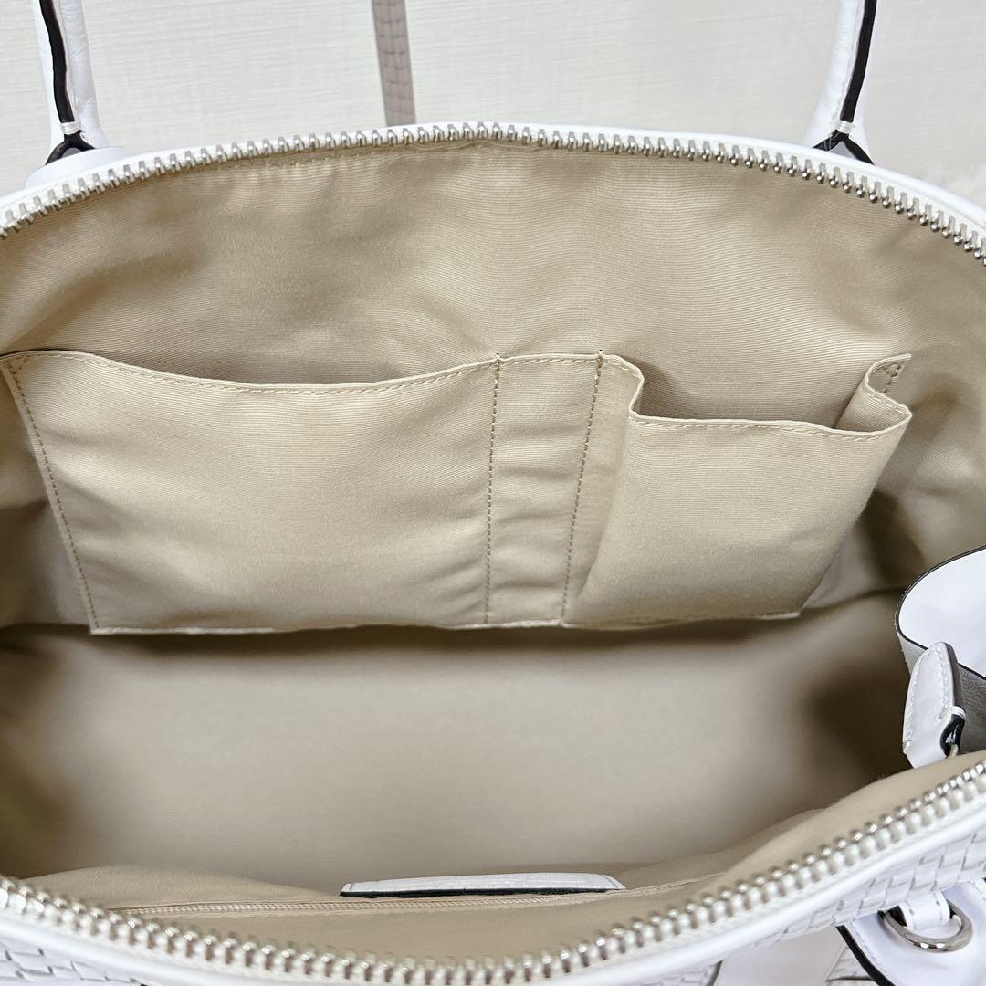 上品 COACH レザー ハンドバッグ ショルダー 2way 編み込み ホワイト