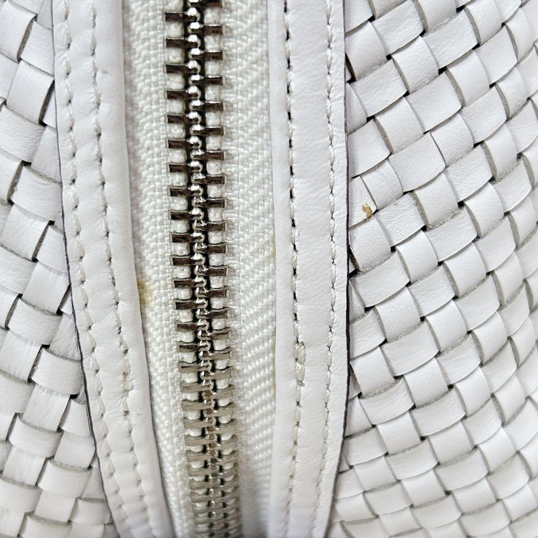 上品 COACH レザー ハンドバッグ ショルダー 2way 編み込み ホワイト