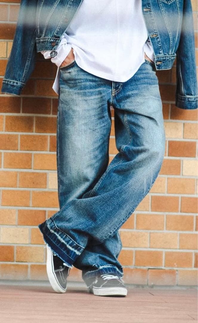 【美品】LIBEIRO リベイロ　デニム　ワイド　ブルー　ダメージ　24A/W